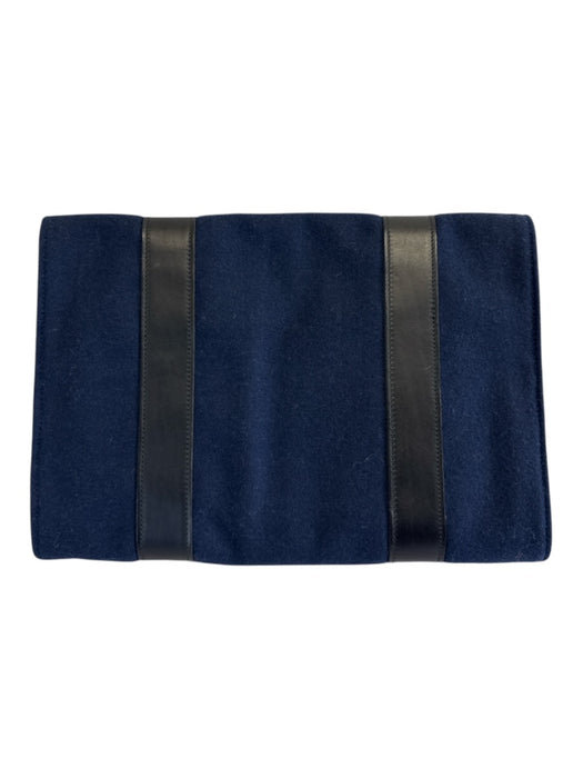 Dior Navy & Black Felt & Leather Lobster Clasp Silver Hardware Tri-Fold Bag Navy & Black
