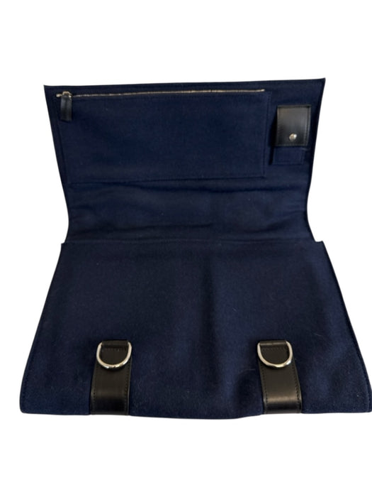Dior Navy & Black Felt & Leather Lobster Clasp Silver Hardware Tri-Fold Bag Navy & Black