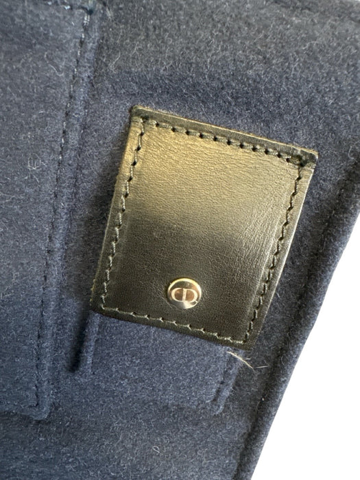Dior Navy & Black Felt & Leather Lobster Clasp Silver Hardware Tri-Fold Bag Navy & Black
