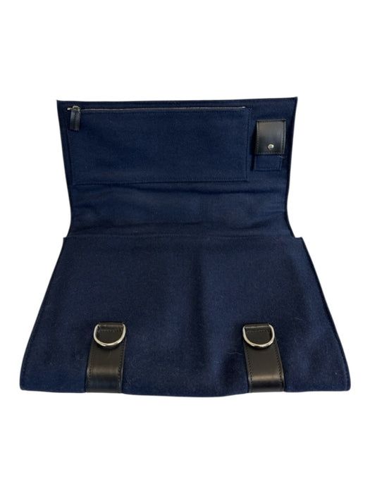 Dior Navy & Black Felt & Leather Lobster Clasp Silver Hardware Tri-Fold Bag Navy & Black