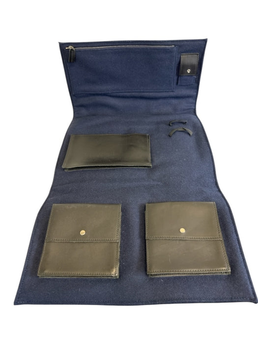 Dior Navy & Black Felt & Leather Lobster Clasp Silver Hardware Tri-Fold Bag Navy & Black