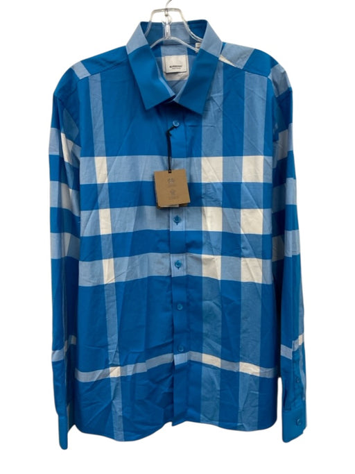 Burberry NWT Size XXL Blue & White Cotton Plaid Button Down Long Sleeve Shirt Blue & White / XXL