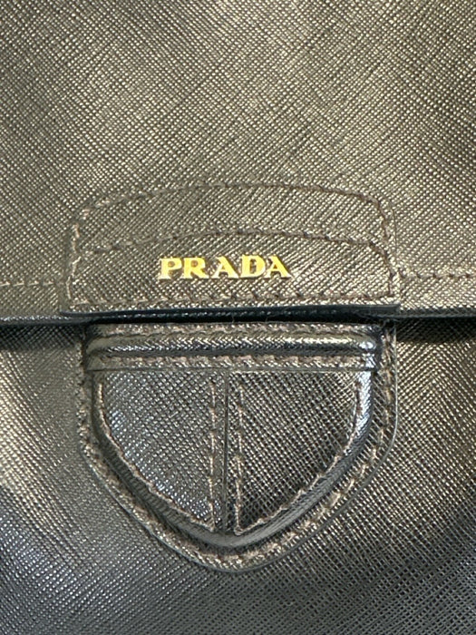 Prada Black Coated Leather Top Handle Magnetic Flap Satchel Dust Bag Incl. Bag Black / M/L