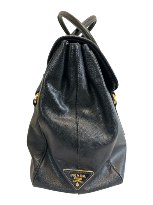 Prada Black Coated Leather Top Handle Magnetic Flap Satchel Dust Bag Incl. Bag Black / M/L