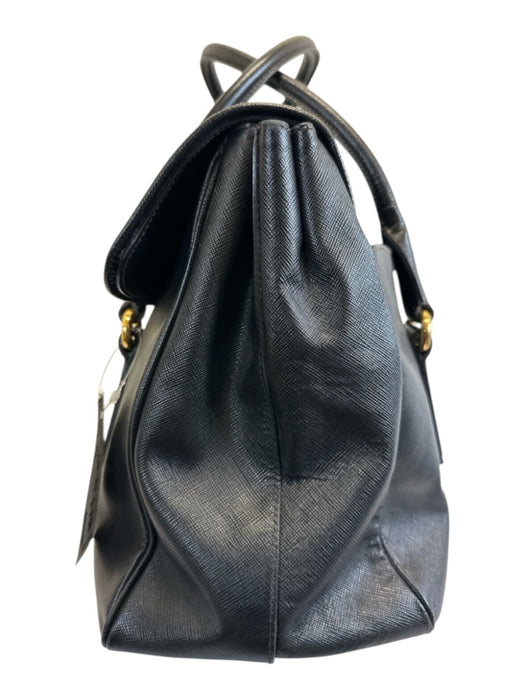 Prada Black Coated Leather Top Handle Magnetic Flap Satchel Dust Bag Incl. Bag Black / M/L