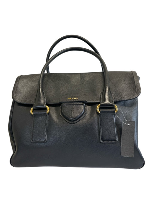 Prada Black Coated Leather Top Handle Magnetic Flap Satchel Dust Bag Incl. Bag Black / M/L