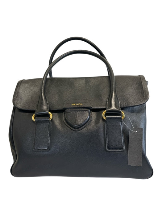 Prada Black Coated Leather Top Handle Magnetic Flap Satchel Dust Bag Incl. Bag Black / M/L