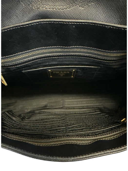 Prada Black Coated Leather Top Handle Magnetic Flap Satchel Dust Bag Incl. Bag Black / M/L
