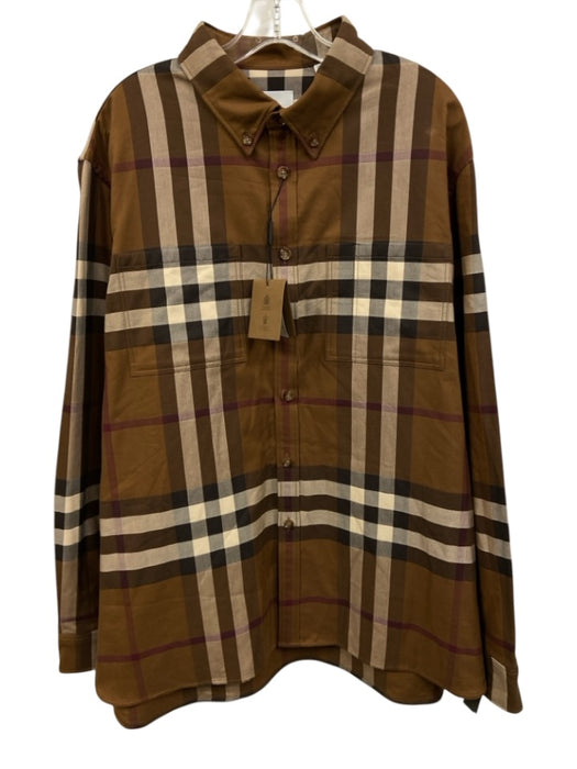 Burberry NWT Size XXL Brown & Multi Cotton Plaid Button Down Long Sleeve Shirt Brown & Multi / XXL