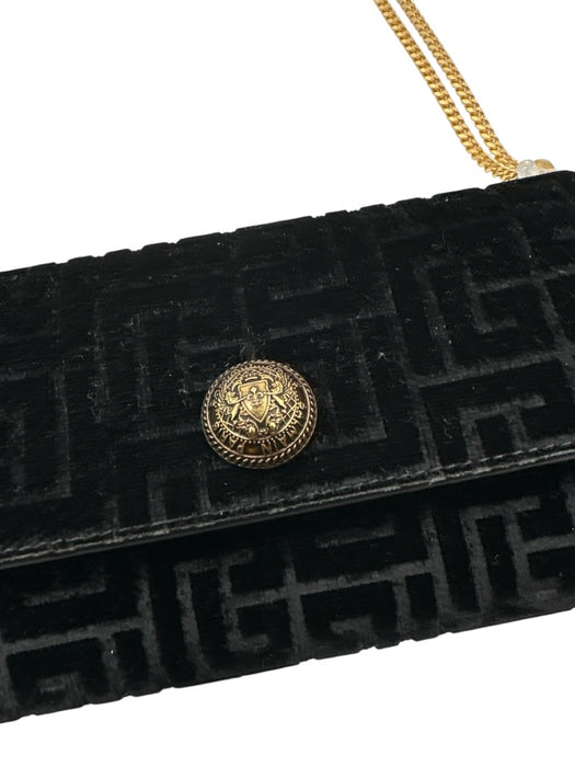 Balmain Black & Gold Leather Velvet Clutch Hand & Shoulder Bag Bag Black & Gold / S