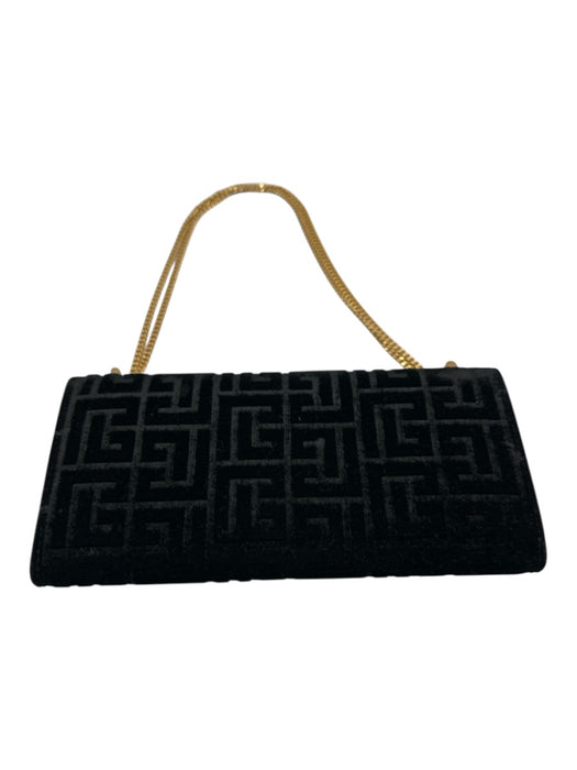 Balmain Black & Gold Leather Velvet Clutch Hand & Shoulder Bag Bag Black & Gold / S