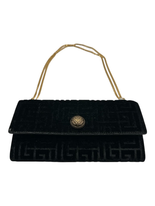 Balmain Black & Gold Leather Velvet Clutch Hand & Shoulder Bag Bag Black & Gold / S