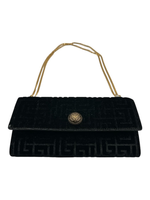 Balmain Black & Gold Leather Velvet Clutch Hand & Shoulder Bag Bag Black & Gold / S