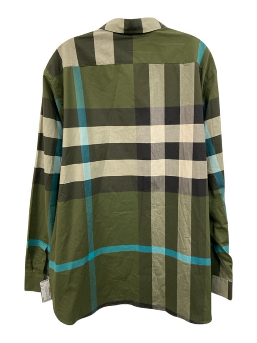 Burberry Size xxxl Green & Multi Cotton Plaid Button Down Long Sleeve Shirt Green & Multi / xxxl