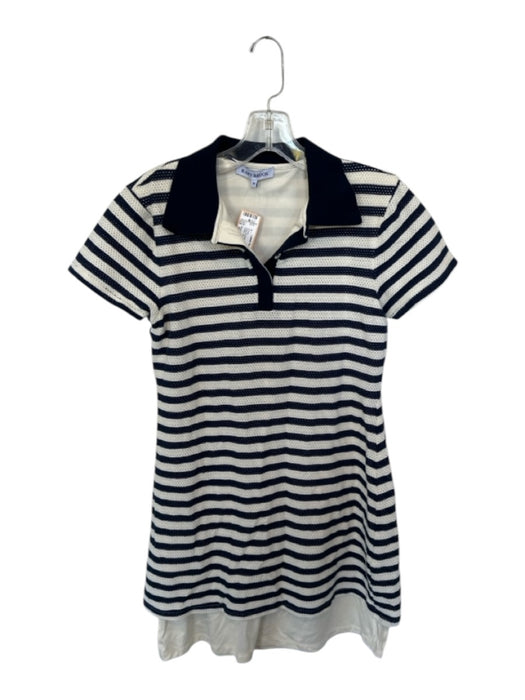 Ramy Brook Size M Navy & white Cotton Blend Striped Collar Short Sleeve Dress Navy & white / M