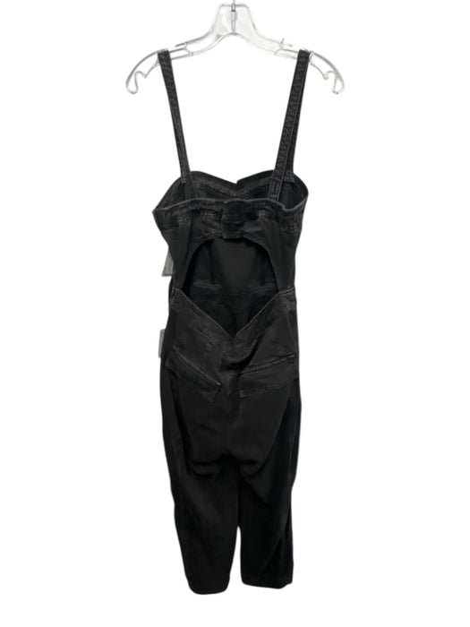 Free People Size M Washed Black Cotton Blend Denim Belted Cut Out back Jumpsuit Washed Black / M