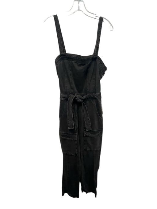 Free People Size M Washed Black Cotton Blend Denim Belted Cut Out back Jumpsuit Washed Black / M
