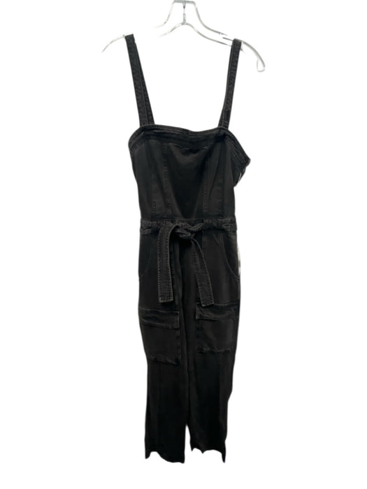 Free People Size M Washed Black Cotton Blend Denim Belted Cut Out back Jumpsuit Washed Black / M