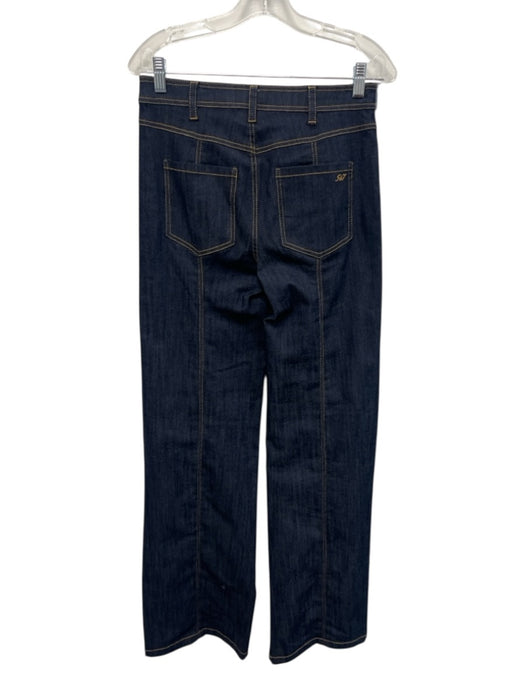 Cinq a Sept Size 6 Indigo Blue Cotton Blend Two Tone High Rise Wide Leg Jeans Indigo Blue / 6