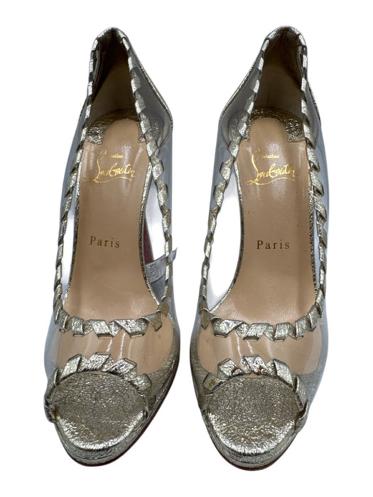 Christian Louboutin Shoe Size 38.5 Gold & Clear Leather PVC Peep Toe Pumps Gold & Clear / 38.5