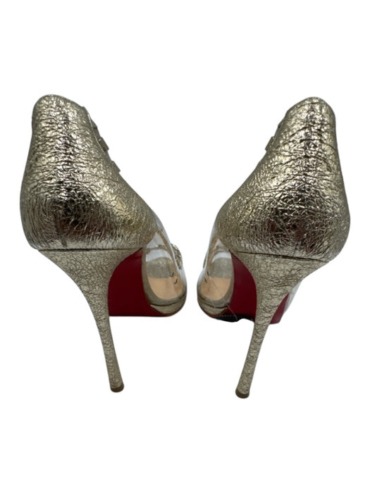 Christian Louboutin Shoe Size 38.5 Gold & Clear Leather PVC Peep Toe Pumps Gold & Clear / 38.5