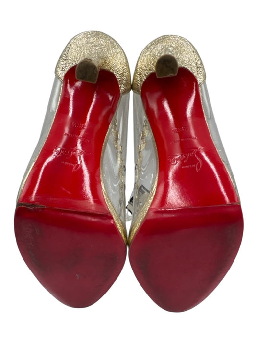 Christian Louboutin Shoe Size 38.5 Gold & Clear Leather PVC Peep Toe Pumps Gold & Clear / 38.5