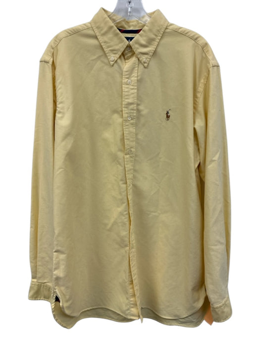 Polo Size L Yellow Cotton Solid Button Down Men's Long Sleeve Shirt Yellow / L