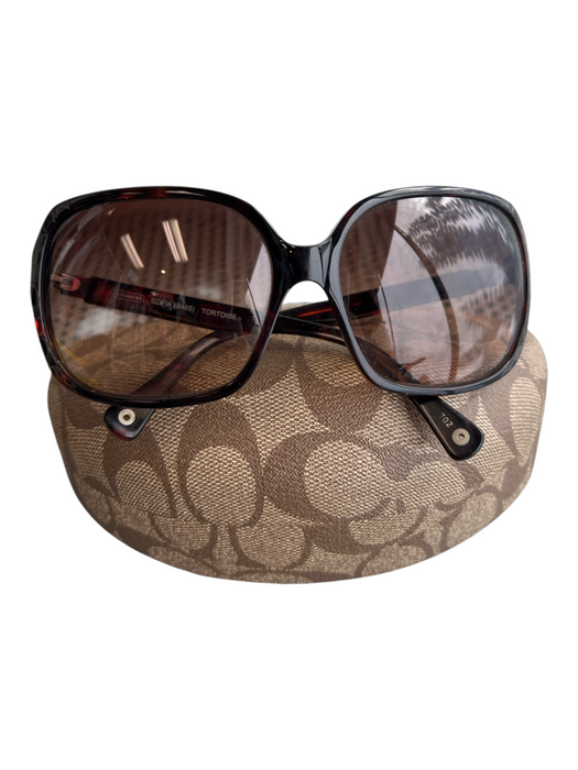 Coach Brown Acetate Tortoise Logo Gradient Oversized Sunglasses Brown