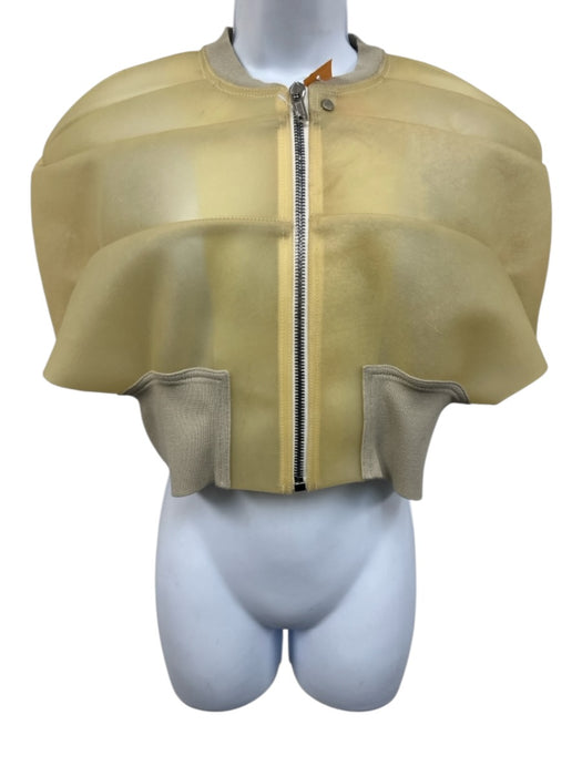 Rick Owens Size 4 Yellow & Beige Calf Leather Zipper Structured Cropped Jacket Yellow & Beige / 4