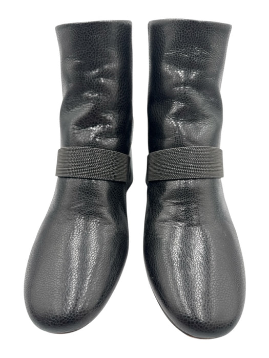 Brunello Cucinelli Shoe Size 38.5 Black Leather Zip Close Block Heel Ankle Boots Black / 38.5