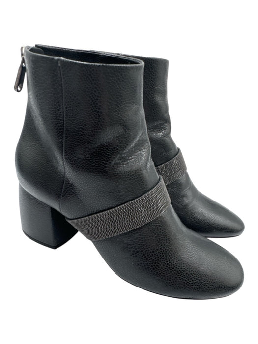 Brunello Cucinelli Shoe Size 38.5 Black Leather Zip Close Block Heel Ankle Boots Black / 38.5