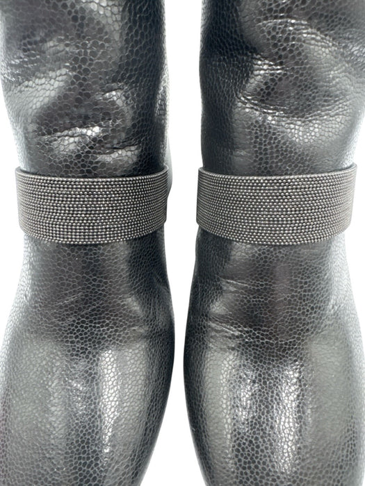 Brunello Cucinelli Shoe Size 38.5 Black Leather Zip Close Block Heel Ankle Boots Black / 38.5