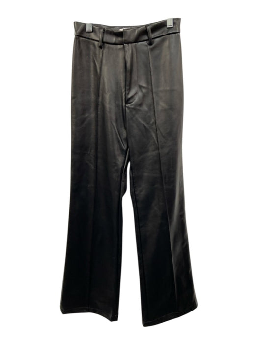 Because Of Alice Size XS Black PU Leather Wide Leg Zip & Hook Closure Pants Black / XS