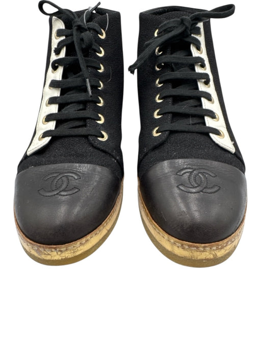 Chanel Shoe Size 39.5 Black Textile Lace Up High Top Rubber Outsole Shoes Black / 39.5