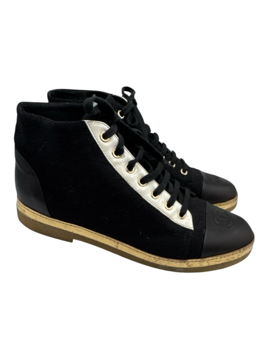 Chanel Shoe Size 39.5 Black Textile Lace Up High Top Rubber Outsole Shoes Black / 39.5