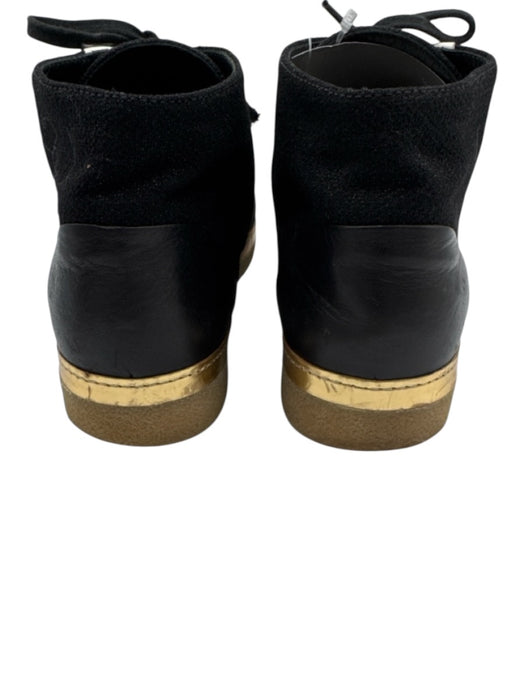 Chanel Shoe Size 39.5 Black Textile Lace Up High Top Rubber Outsole Shoes Black / 39.5