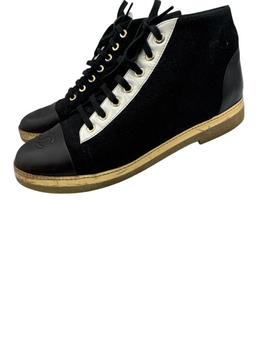 Chanel Shoe Size 39.5 Black Textile Lace Up High Top Rubber Outsole Shoes Black / 39.5