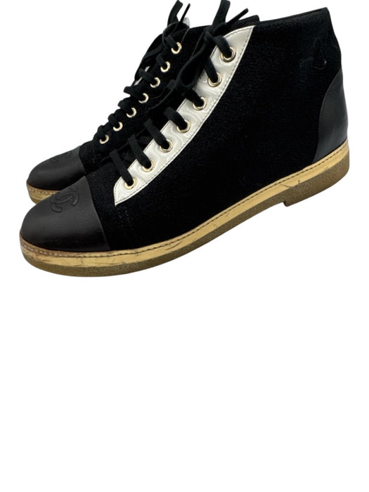 Chanel Shoe Size 39.5 Black Textile Lace Up High Top Rubber Outsole Shoes Black / 39.5
