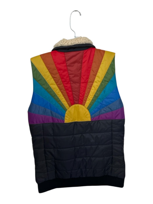 Aviator Nation Size S Black & Multi Nylon Puffer Rainbow Faux Fur Collar Vest Black & Multi / S