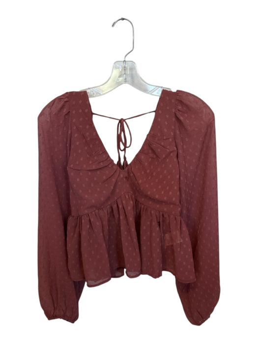 By Anthropologie Size XS Brown Polyester Long Balloon Sleeve Swiss Dot Top Brown / XS