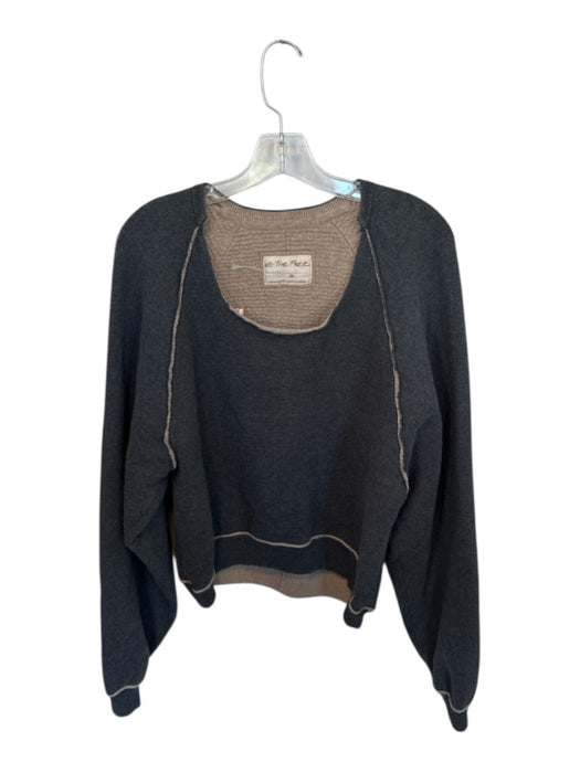 We The Free Size XS Gray & Tan Cotton Blend Long Balloon Sleeve Sweatshirt Gray & Tan / XS