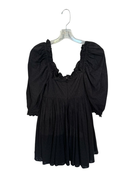 Selkie Size XS Black Cotton 3/4 Balloon Sleeve Eyelet Ruffles V Neck Dress Black / XS