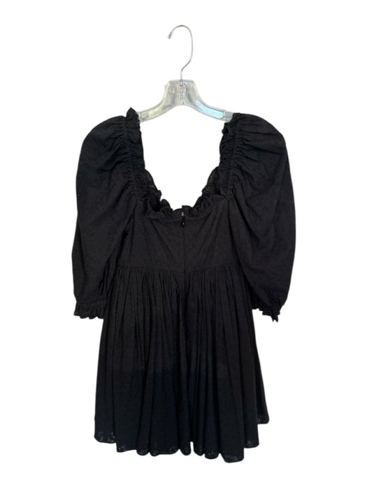 Selkie Size XS Black Cotton 3/4 Balloon Sleeve Eyelet Ruffles V Neck Dress Black / XS