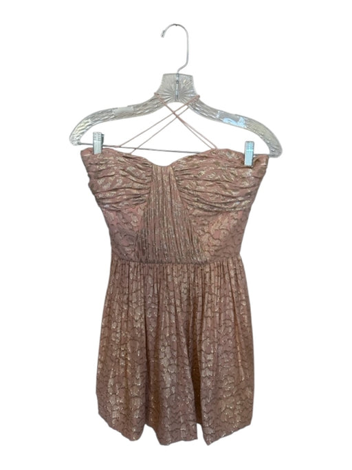 Erin Size 4 Blush & Gold Silk Blend Strapless Pleated Animal Print Dress Blush & Gold / 4