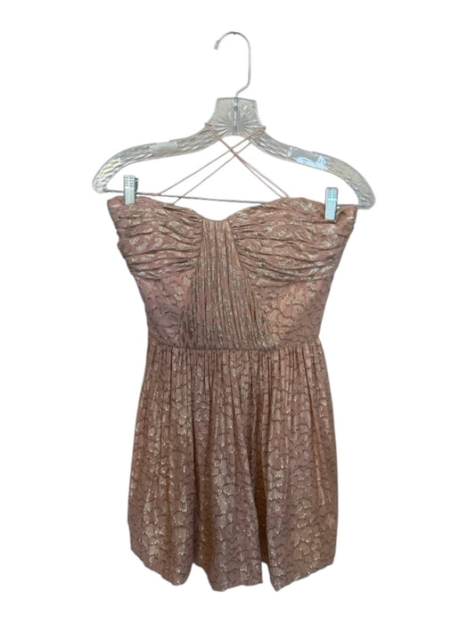 Erin Size 4 Blush & Gold Silk Blend Strapless Pleated Animal Print Dress Blush & Gold / 4