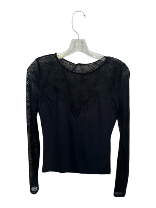 Anthropologie Size XS Black Rayon Blend Lace Long Sleeve Top Black / XS