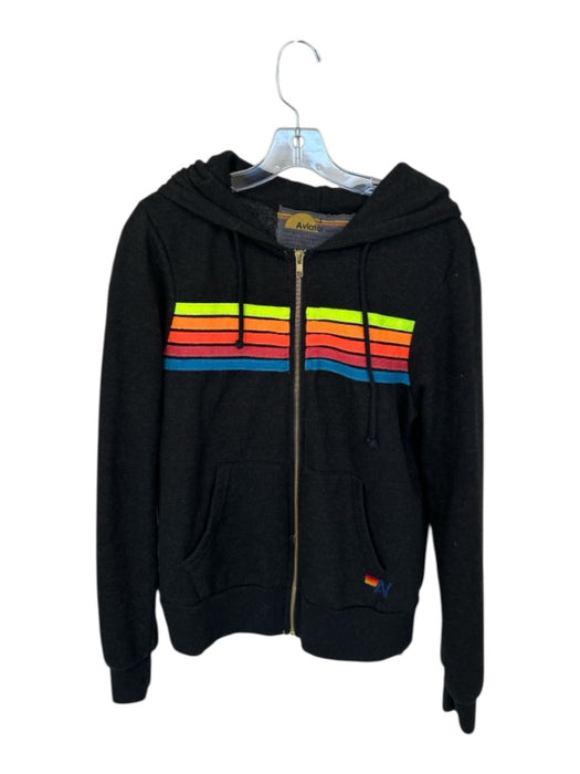Aviator Nation Size S Black & Rainbow Polyester Blend Front Zip Hooded Jacket Black & Rainbow / S