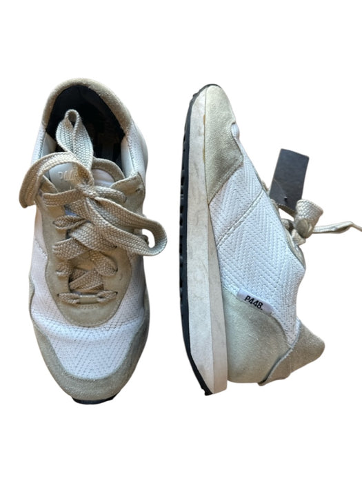 P448 Shoe Size 37 white & tan Suede & Leather Lace Up Fabric Block Sneakers white & tan / 37