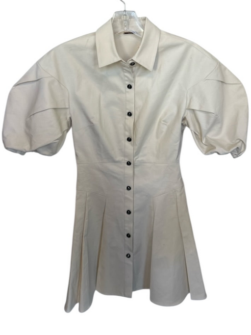 Alexis Size Est S Tan Cotton Short Balloon Sleeve Button Down Pleated Dress Tan / Est S