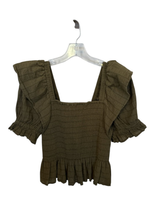 Marie Oliver Size XS Olive Green Cotton Blend Short Balloon Sleeve smocked Top Olive Green / XS